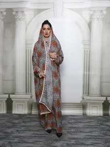 Middle Eastern Women's Scarf-Style Prayer Robe, Long Loose Comfortable Modest Printed Dress, Elegant Floral Trim Design, Perfect for Daily Wear