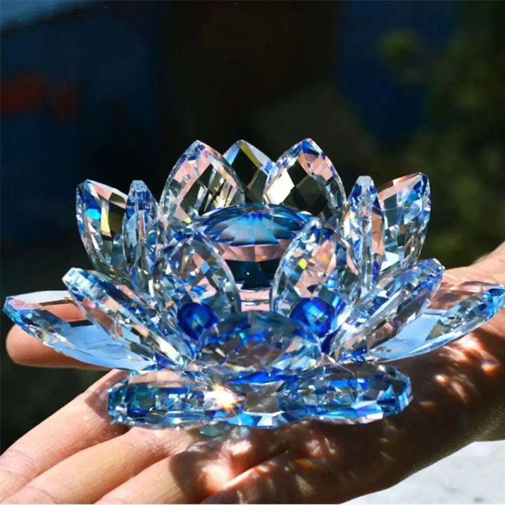 Feng Shui Quartz Crystal Lotus Flower Glass Paperweight - Harmony, Purity, Optimism Decor for Home Weddings, Multiple Colors Wedding Gift Ideas Figurine Craft Souvenir