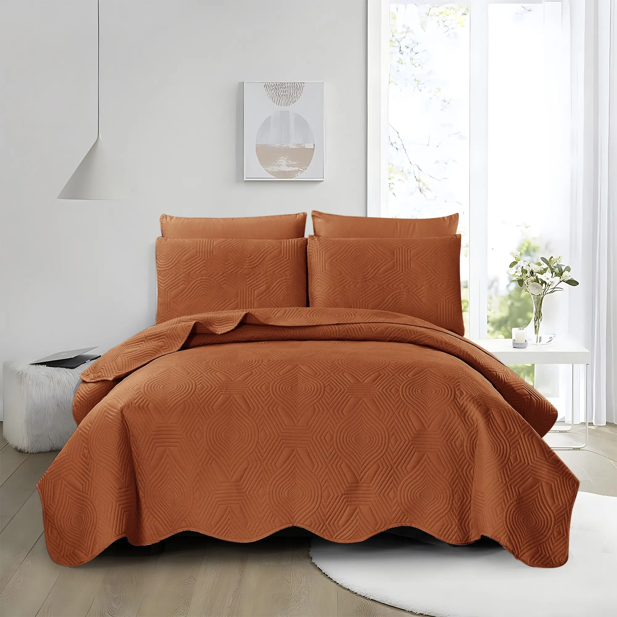 Queen Bedding Set, Decorative Duvet Cover, Soft Breathable Polyester, Bohemian Geometric Pattern, Three-Piece Set, Modern Bedroom Decor