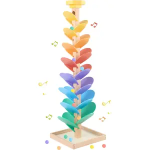 Wooden Marble Run for Kids 4-8 Boys Girls, Music Tree Toddlers Marble Ball Run Game, Leaves Montessori Color Sorting Toys Birthday Giftfidget toys