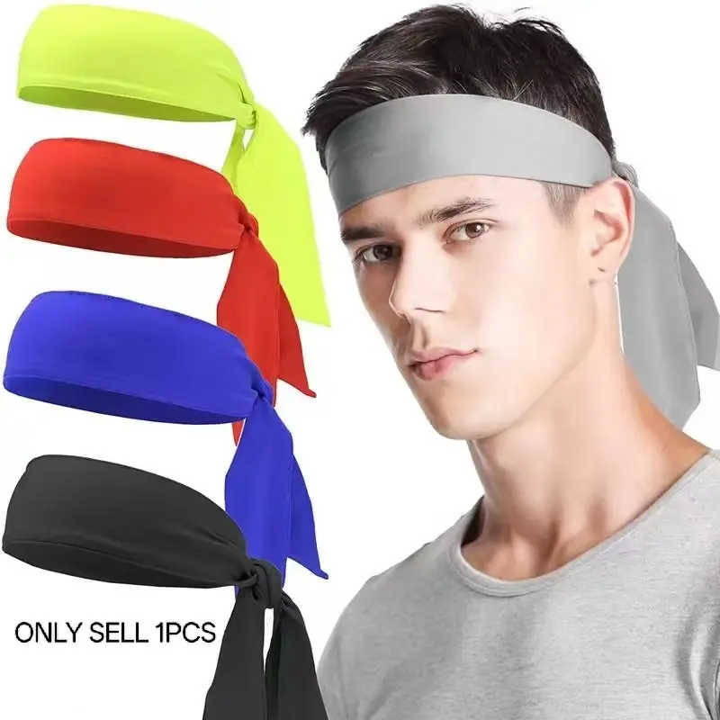 Unisex Adjustable Knot Sports Headband, Soft Lightweight Sweat Wicking, Non Slip Wide Forehead Wrap, Quick Dry Elastic Bandana for Gym Running Yoga