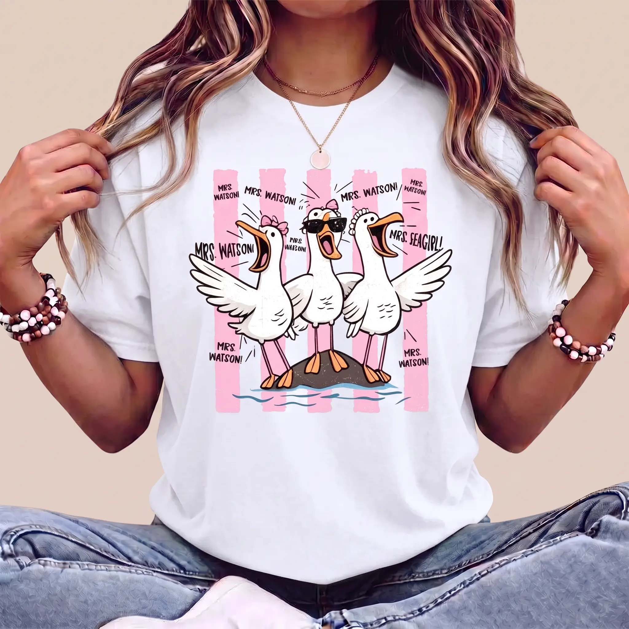 Funny Screaming Seagull Graphic Shirt Cute Cartoon Birds Summer Beach Vintage Short Sleeve Crew Neck Top Cotton Tee Casual Everyday Wear Womenswear Unisex