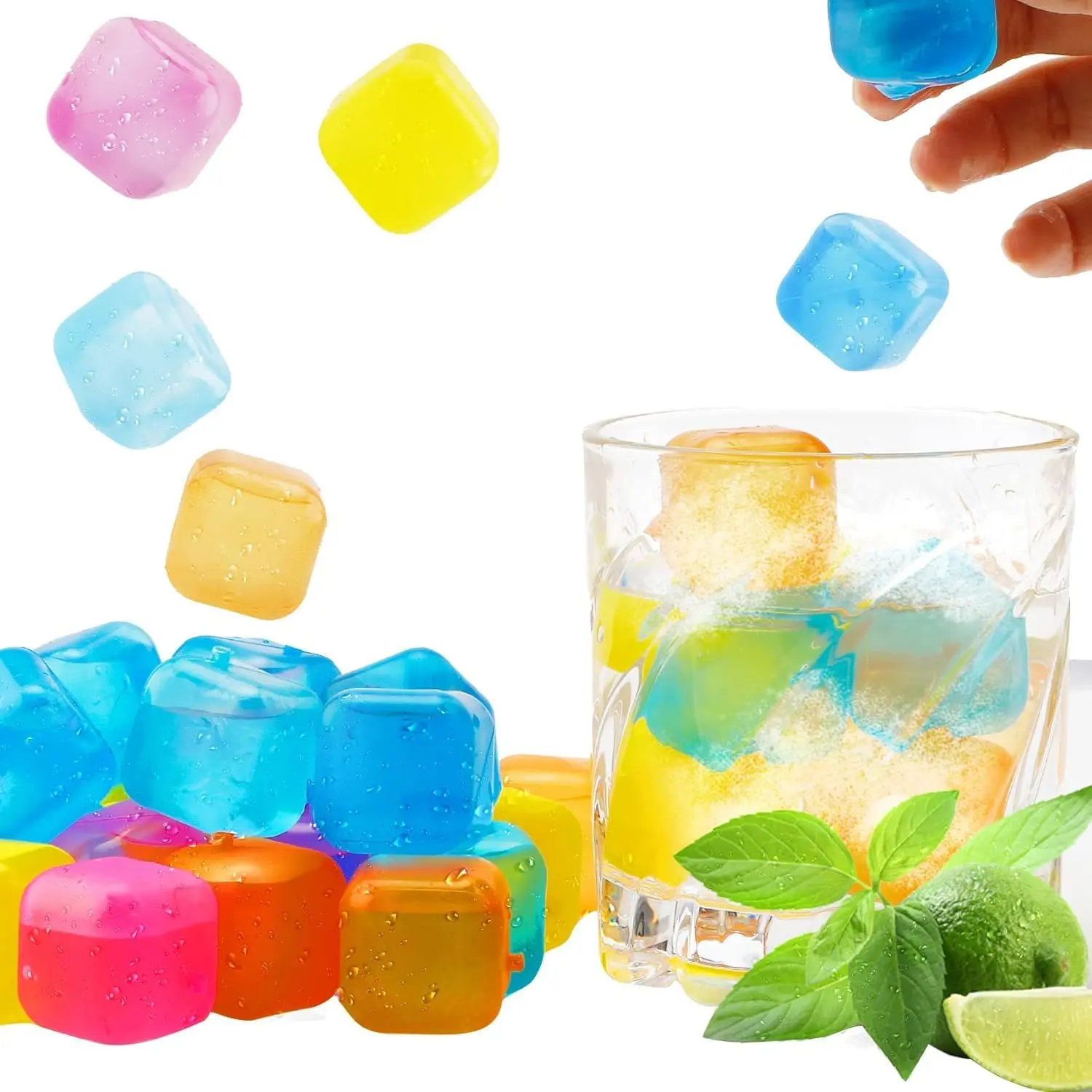 Ice Cubes for Drinks Square Plastic Ice Cubes 20 Pack Freeze Drinks Without Diluting, Easy to Use, Washable Non-Melting   for Coffee, , , , Colorful