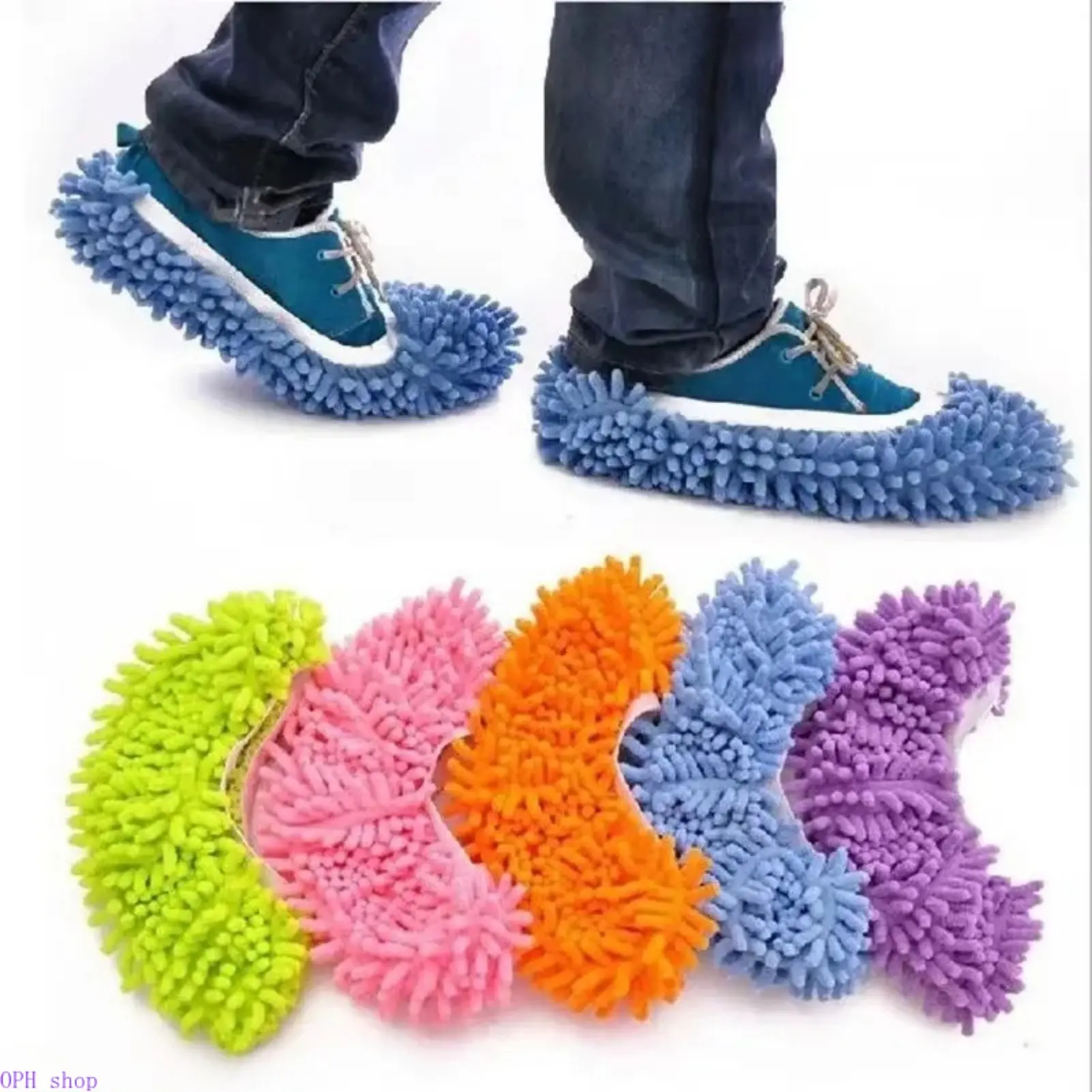2-Pack Detachable Chenille Mop Slipper Covers, Washable Dust-Cleaning Shoe Socks, Multicolor Lazy Floor-Cleaning Accessory for Tile & Hardwood Floors (Household Housework Use)