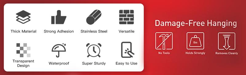 Large Heavy-Duty Adhesive Wall Hooks 44Ib Max 20 Packs Traceless Clear Removable Waterproof Rustproof for Kitchen Bathroom Home Organizer