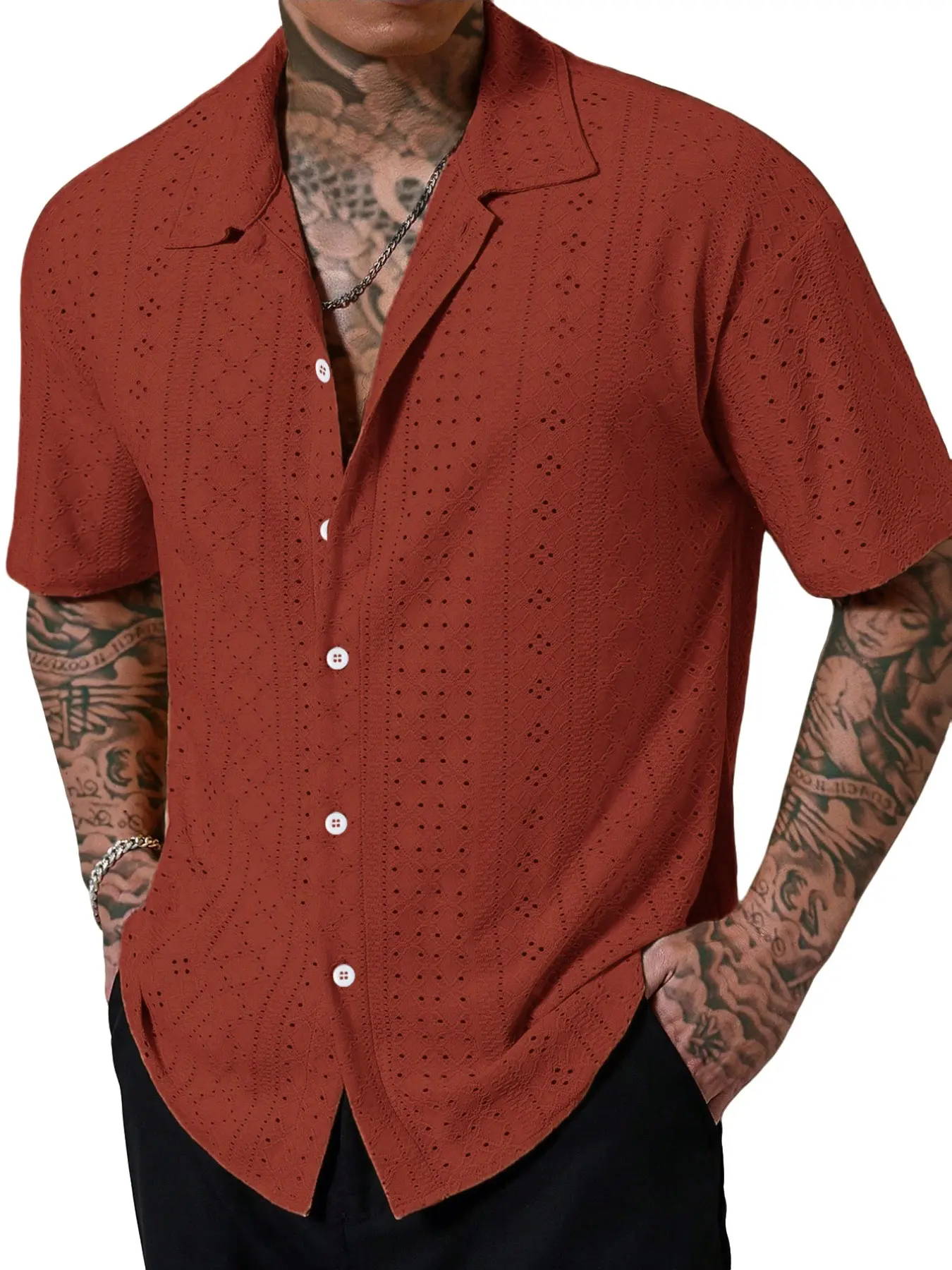 New Men's Breathable Collared Solid Color Button Short Sleeve Shirt, Casual T-Shirt for Men, Versatile and Comfortable Clothing