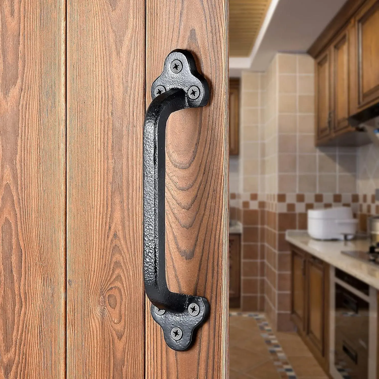 2 Packs Rustic Gate Handle,9 Inch Cast Iron Sliding Barn Door Handle,Black  Metal Gate Pull Handle Fence Handle Antique Long Cabinet Handles for Interior,Drawer,Outdoor,Garage,Closet