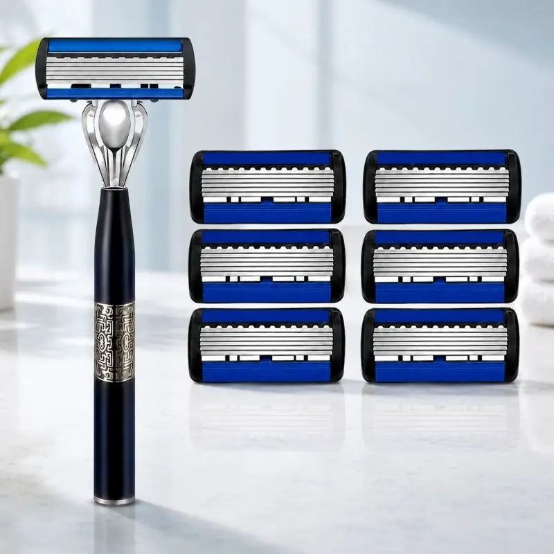 High Quality Men's Safety Razor, 6-Layer Stainless Steel Shaving Blades, Manual Shaver, All Metal Shaver, Replaceable Cutter Head, 6/12/18 Blades Options, Daily Shaving Tool