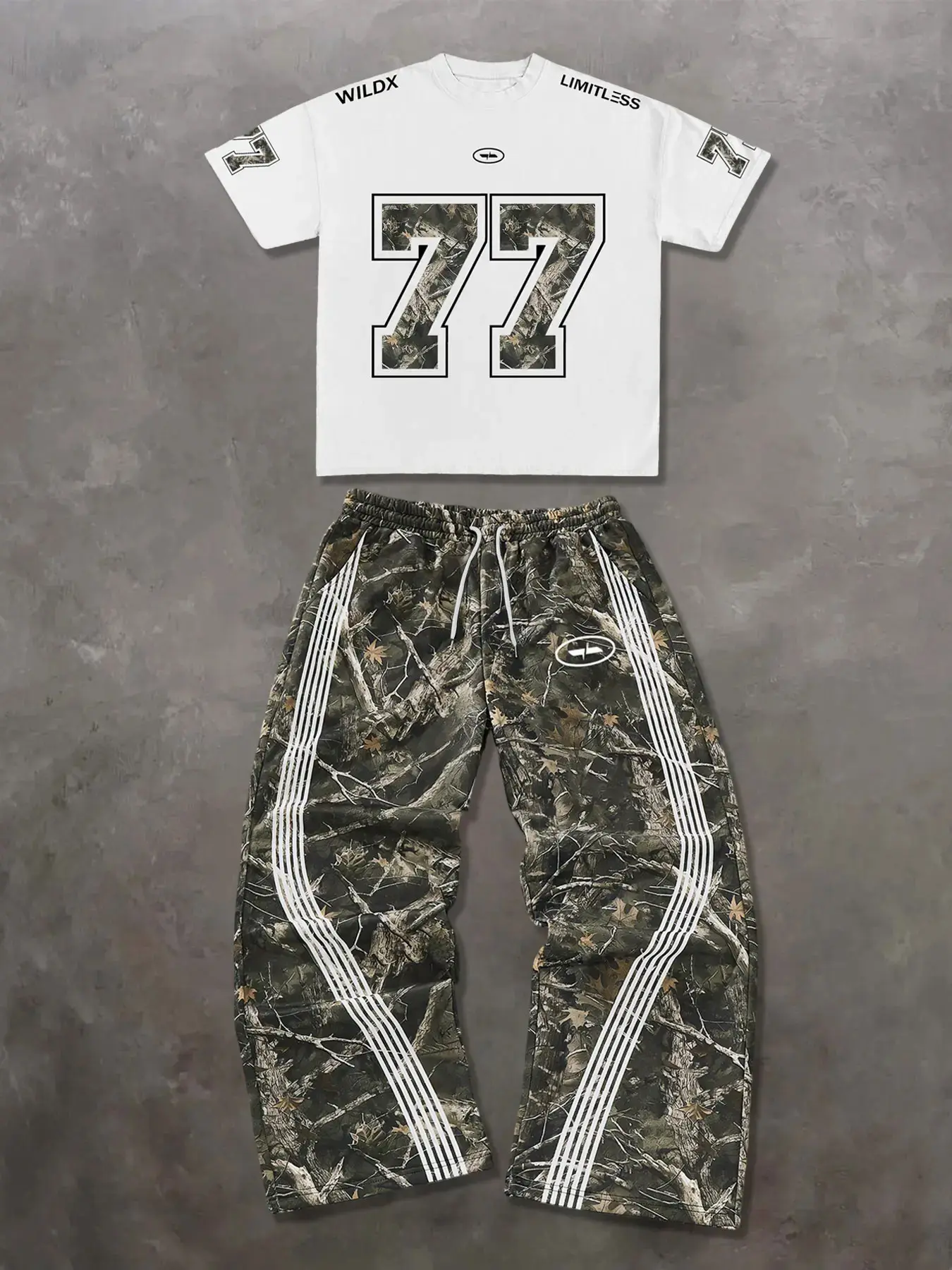 Trendy Streetwear Short-Sleeve Long Pants Set, Oversized Short-Sleeved + Straight-Leg Leopard Print Sweatpants, High-Street Hip-Hop Style, Trendy Two-Piece