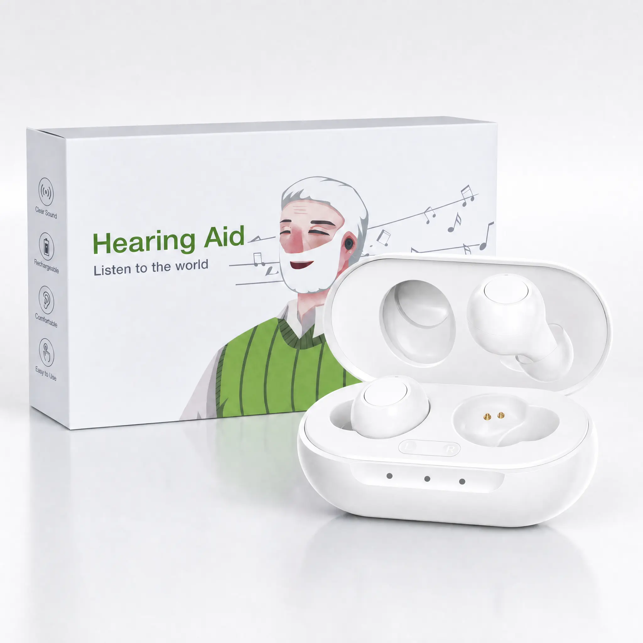 HealthTree JKS60A OTC Rechargeable Mini Invisible Wireless Noise Protection Hearing Aids - Silicone, Comfortable, Secure In-Ear Device for Mild-Moderate Hearing Impaired Adults, Seniors, Affordable Premium No-Prescription Medical Supplies