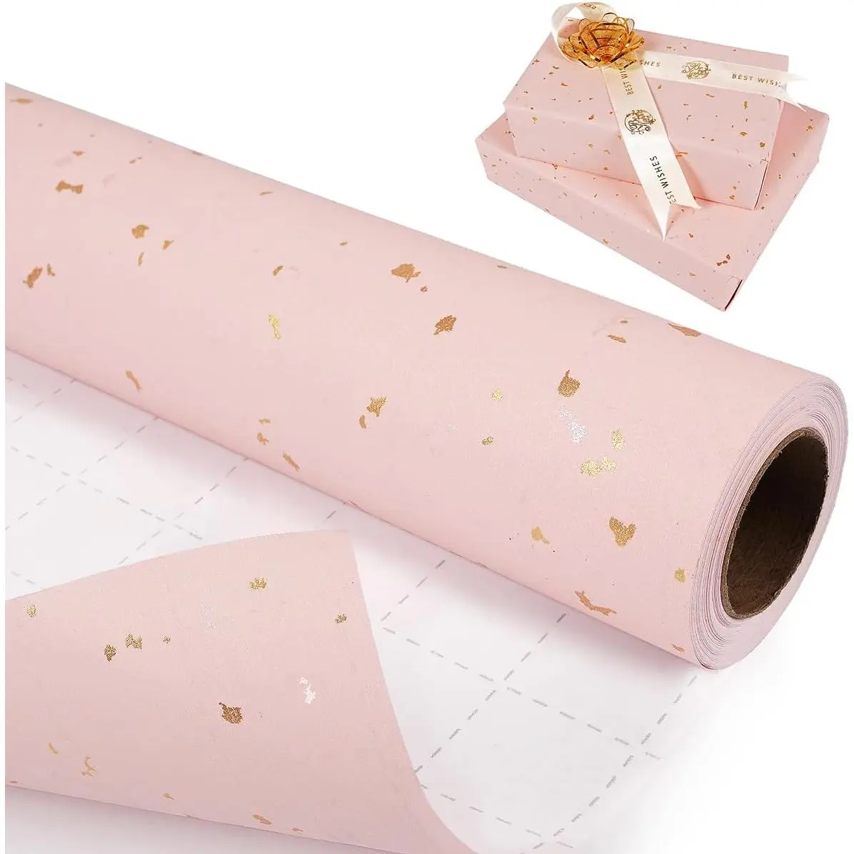Wrapping Paper Roll - 17Inchx33Feet,  and  Foil Wrapping Paper,  Wrapping Paper with  and  Foil Flake, Matte   Wrap Paper for Girls Women Birthday  Shower Wedding