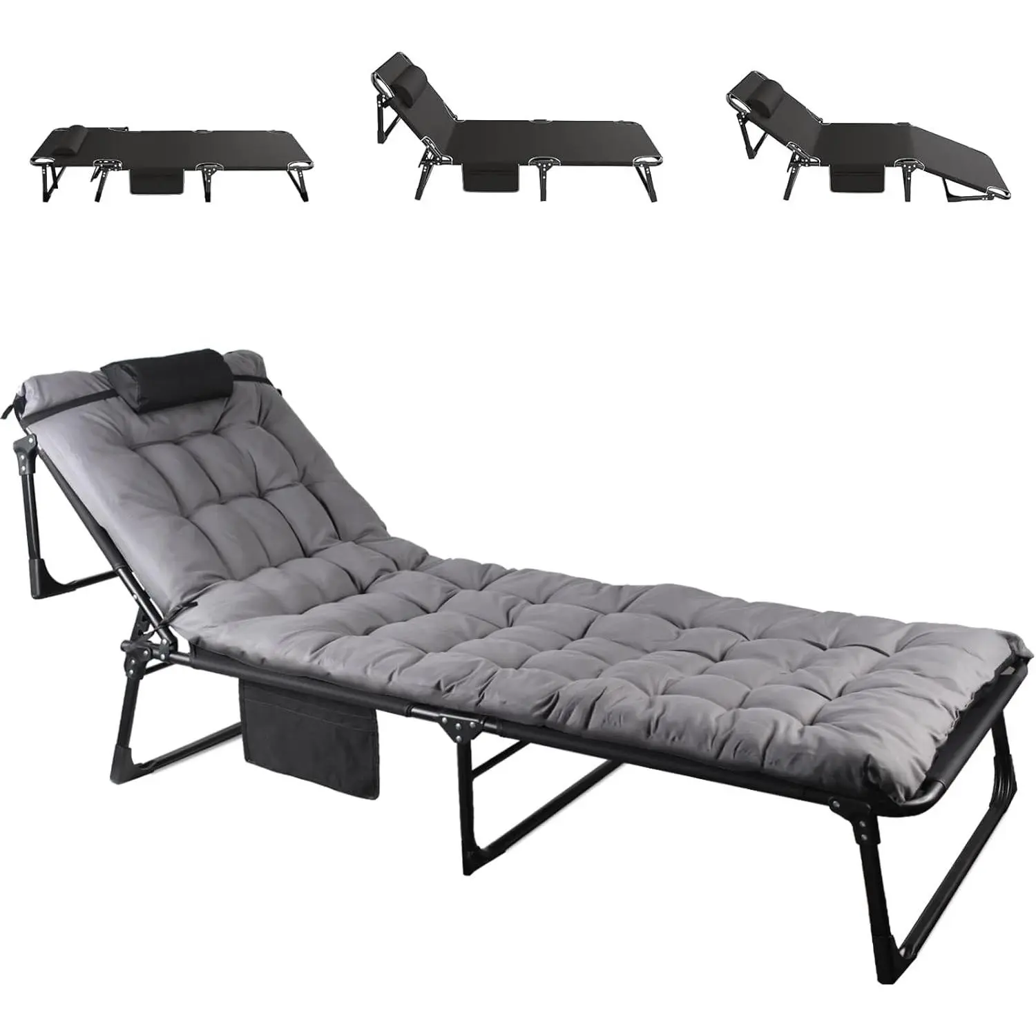 Folding Camping Cot, Adjustable Camping Cot for Adults, Portable Reclining Lounge Chair with Mattress/Pillow, 1200 D Oxford Camping Cots for Indoor/Outdoor