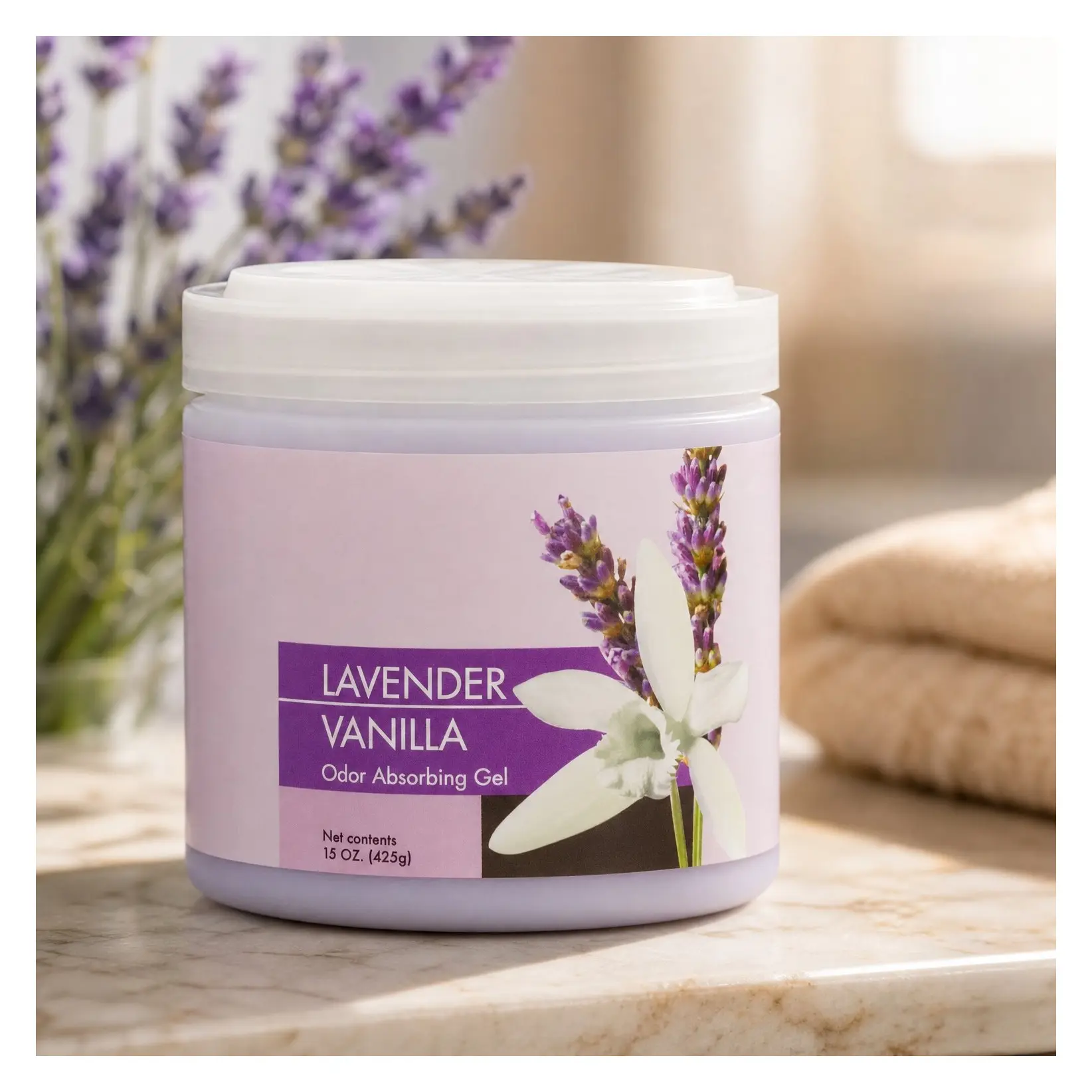 15oz Gel Odor Eliminator – Absorbs & Removes Tough Odors in Pet Areas, Bathrooms, Basements, Garage, Cars, RVs & Boats – Quick-Acting Lavender Vanilla (1-Pack)Gift