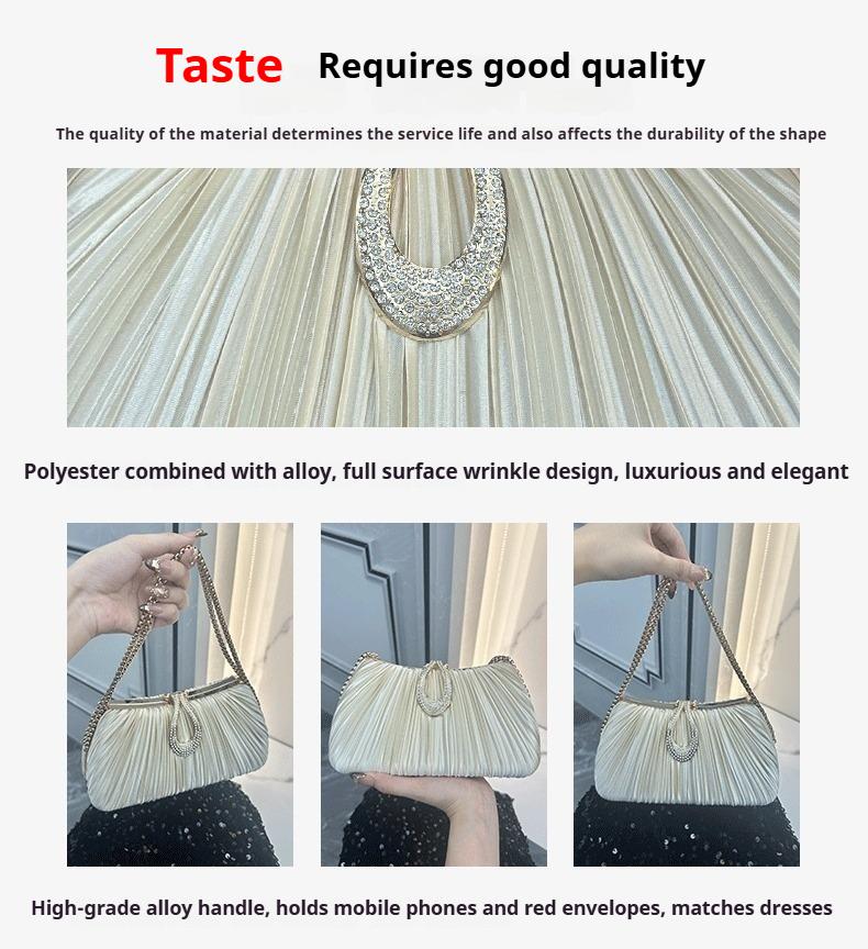 Pleated Solid Color Elegant Cheongsam Matching Evening Clutch Top Handle Bag for Wedding Banquet Party Prom Formal Events Fashion Versatile Luxury Bridal Purse with Timeless Style Sophisticated Design