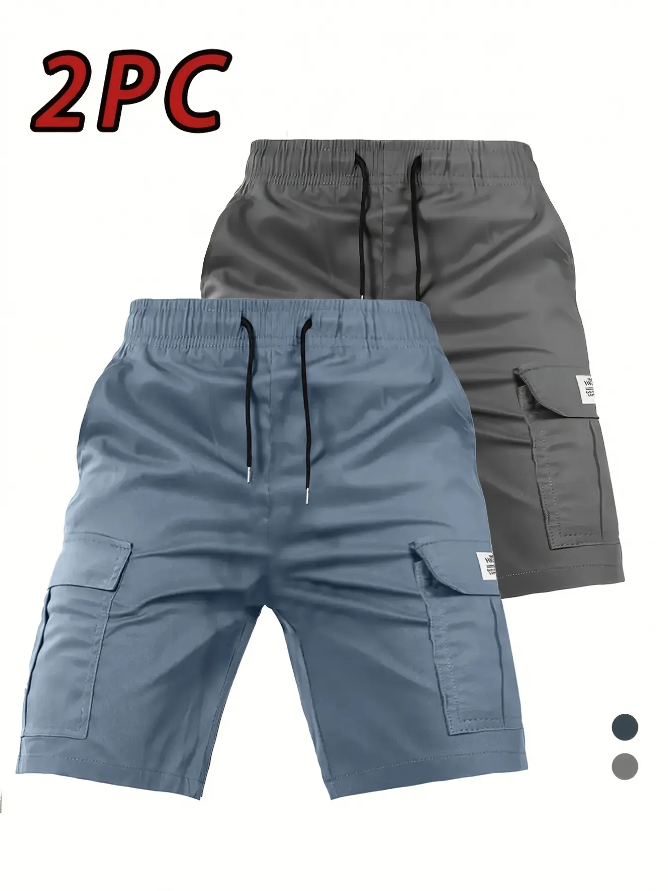 New 2PC men's multi-pocket cargo shorts, summer casual drawstring waist cargo shorts