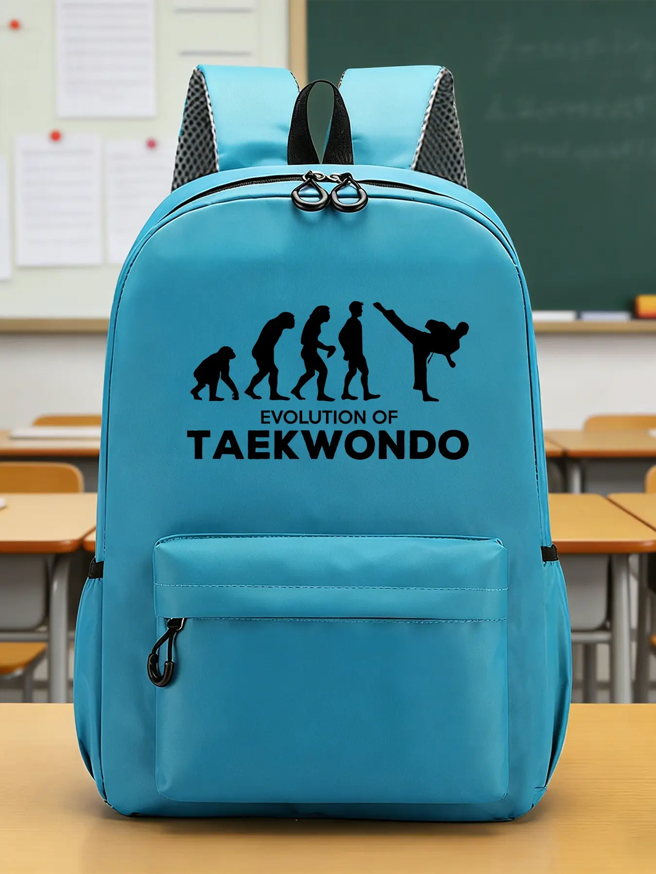 Evolution Of Taekwondo Pattern Fashion Backpacks, Casual Backpacks, Travel Backpacks, Adjustable Shoulder Straps, Zipper Closure, Separate Small Compartments, Side Pockets, Suitable for Study or Daily Commuting, An Ideal Gift.