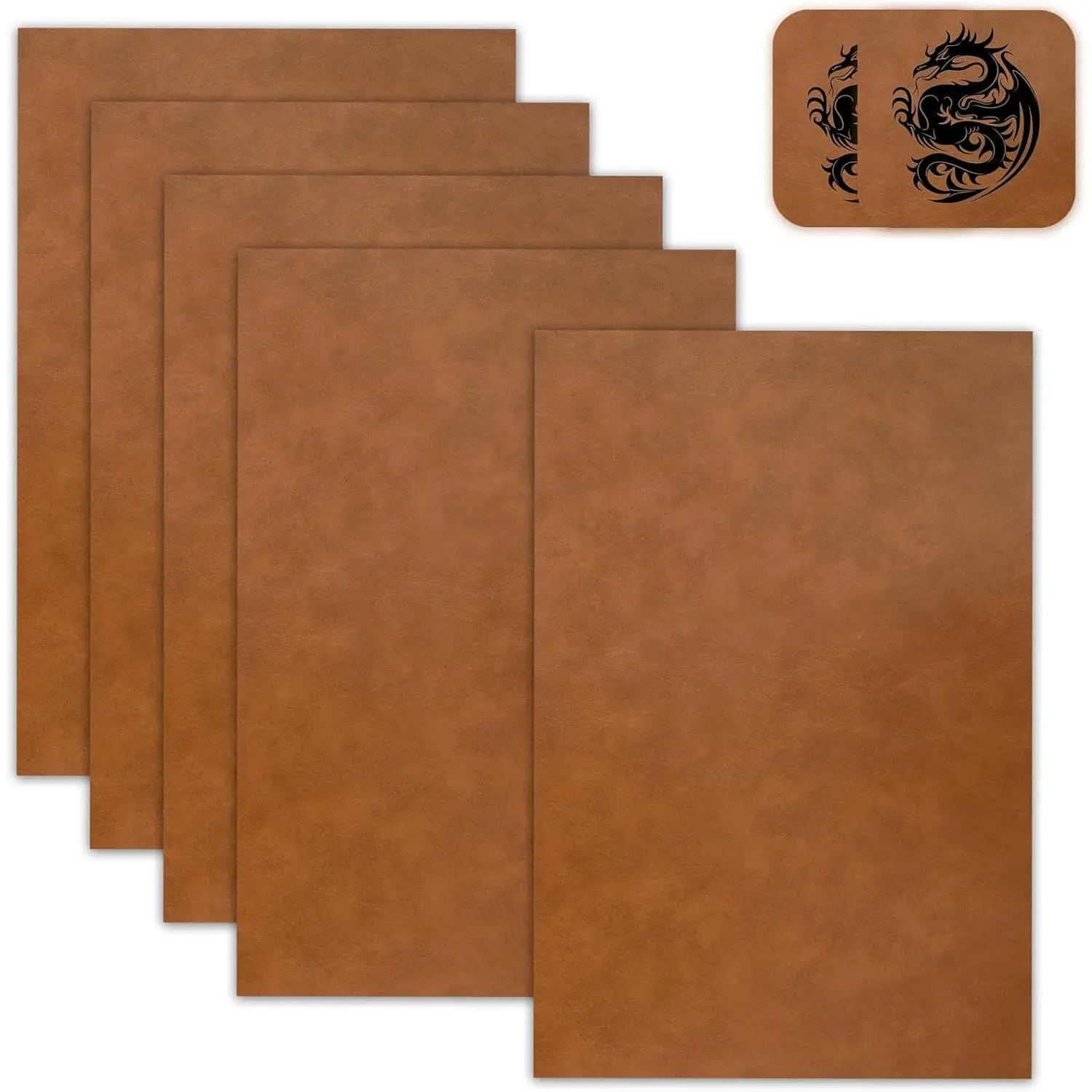 5 Pack Laserable Leatherette Sheet Faux Leather Laser Engraving Leather Blank Hat Patches with Heat Press Adhesive for Laser Engraving DIY Hat Cap Beanie UV Printing Craft Supplies (Bourbon Brown)