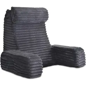 22" XL Back Pillow for Bed Sitting Up, Reading Pillow with Armrests & Big Pockets, Soft Back Support Chair, Ideal for Watching TV, Gaming, Nursing, Resting, Post Surgery, Dark Grey