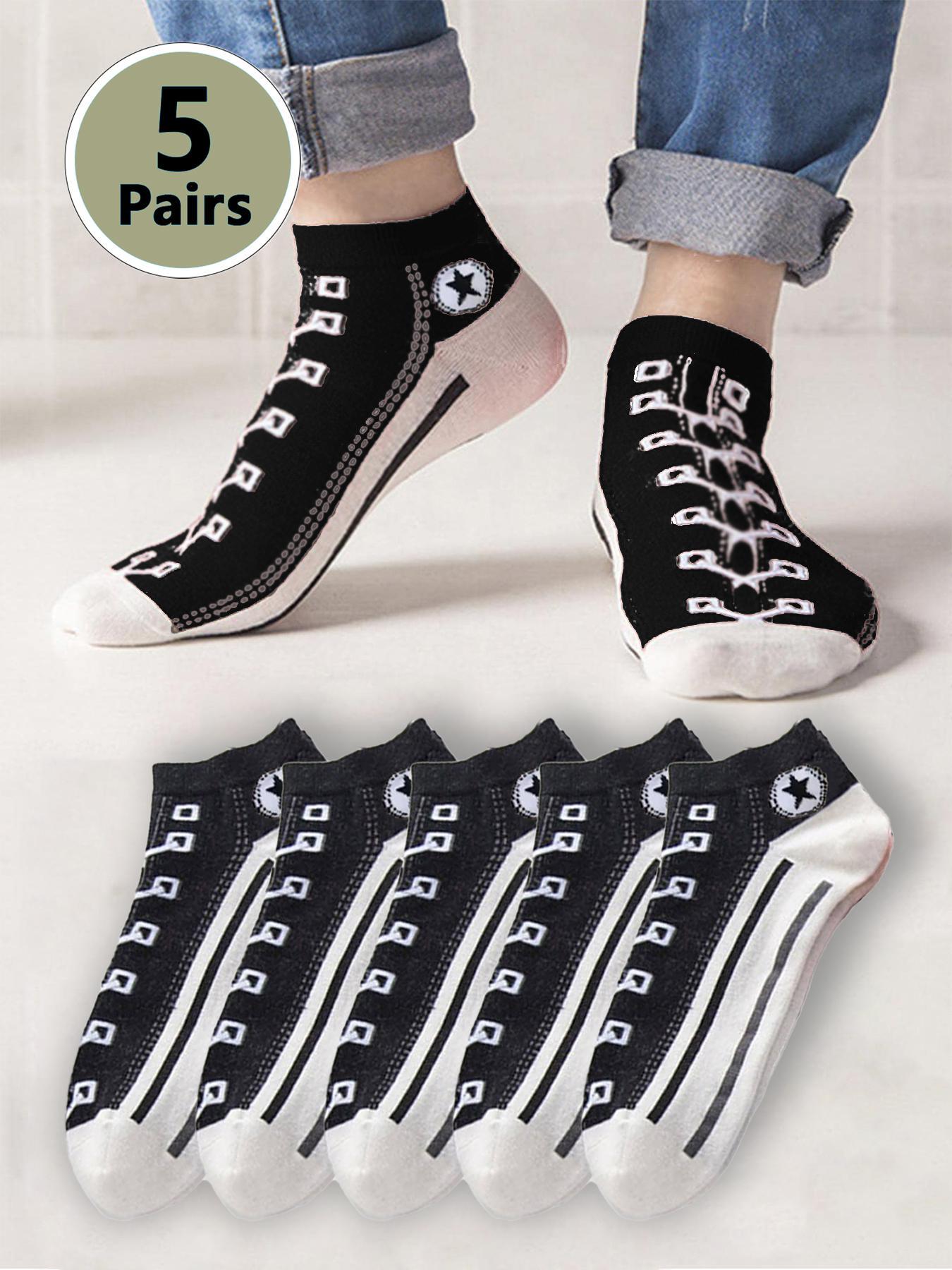 Men's Graphic Ankle Socks, Casual Comfy Breathable Low Cut Knitted Socks for Daily Wear, 5 Pairs Knit Anklets for Men, Summer Men's Socks & Hosiery