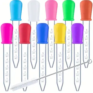 6pcs Liquid Pipette Dropper 0.17Oz Transparent Drug Dropper with Ball Head And Cleaning Brush, Suitable for Candy Molds, Gummy Bears, Glue Manufacturers, Petroleum Science, And Handicraft Projects, Random Color