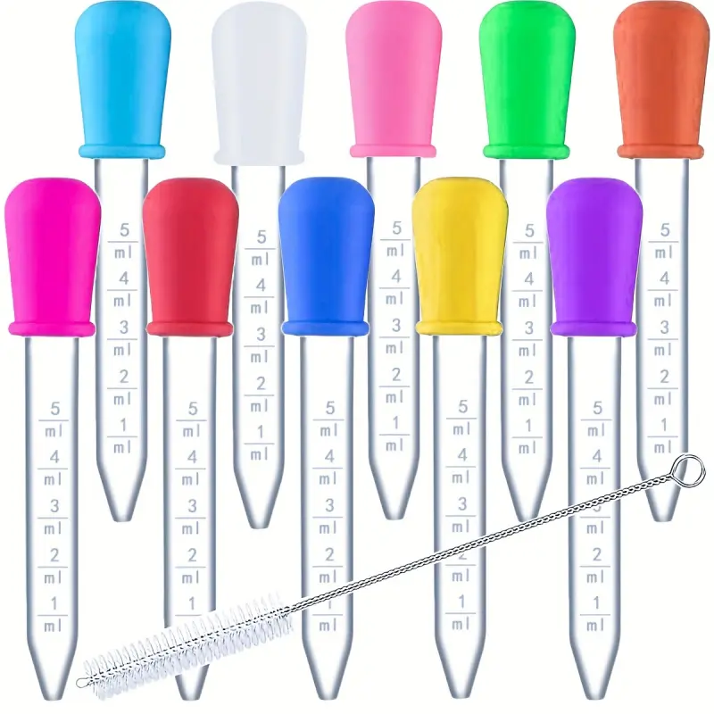 6pcs Liquid Pipette Dropper 0.17Oz Transparent Precise Dropper Drug Dropper with Ball Head And Cleaning Brush, Suitable for Candy Molds, Gummy Bears, Glue Manufacturers, Petroleum Science, And Handicraft Projects, Random Color