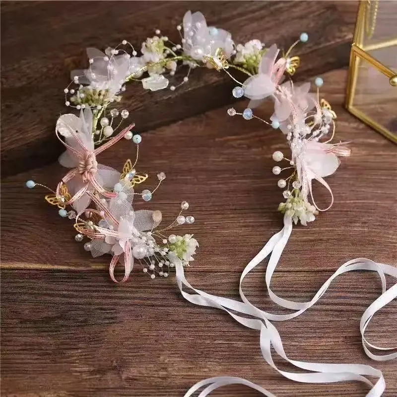 Super Fairy-Like Floral Headband Garland Bridal Headpiece Wedding Hair Accessory