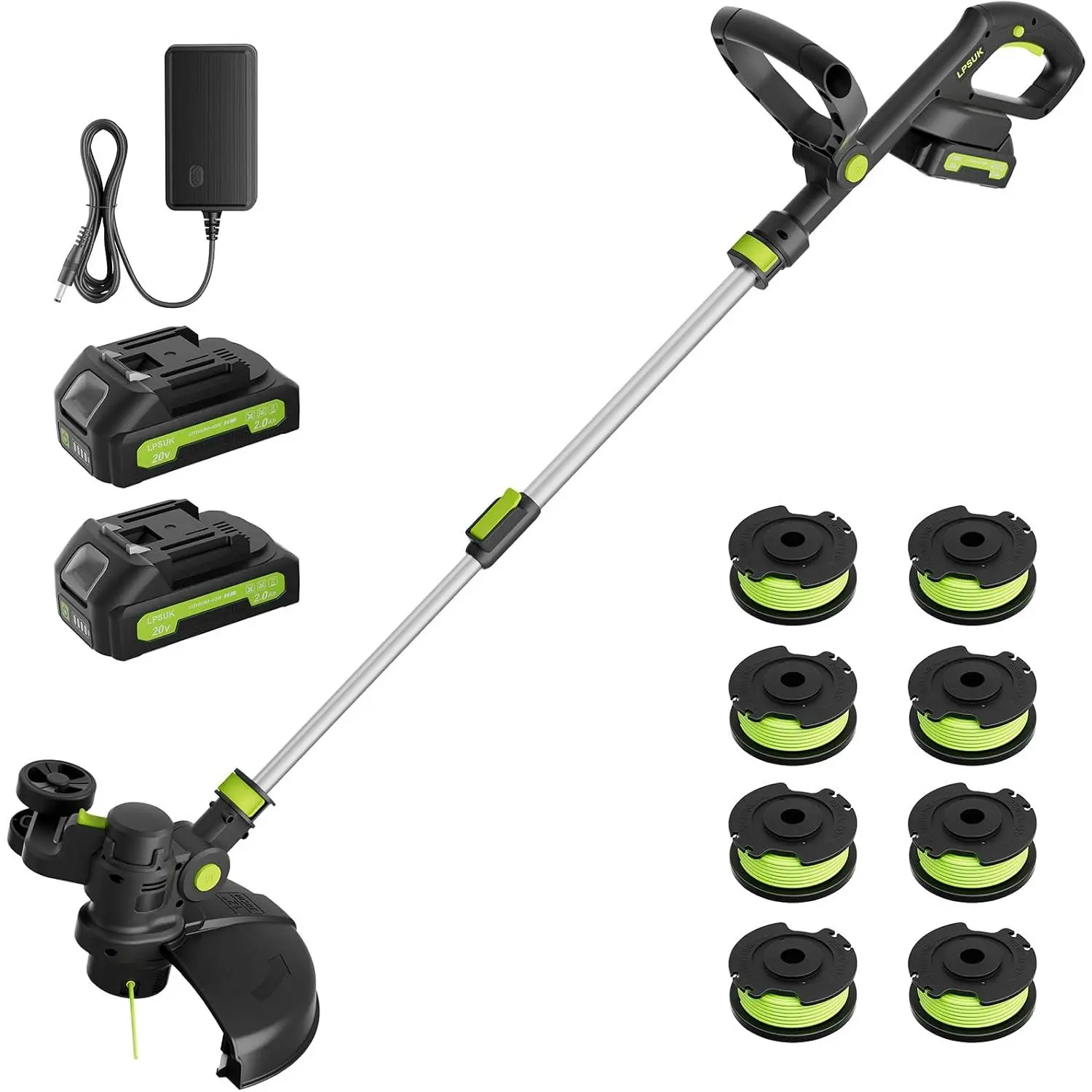 20V Cordless String Trimmer Edger, 2 in 1 Lawn Trimmer, 12 Inch Cutting Diameter, Lightweight Weed Wacker with 2 Pack 2.0Ah Batteries, Fast Charger, 8 Spool Lines, Adjustable Height Collapsible Shaft