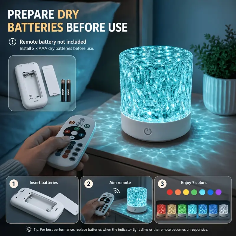2026 Upgraded 16-Color Adjustable Remote Control Water Ripple Projection Night Light - Ins-Style Influencer Ambient Lamp with Touch Switch, Lamps for Bedroom, Couple's Gift