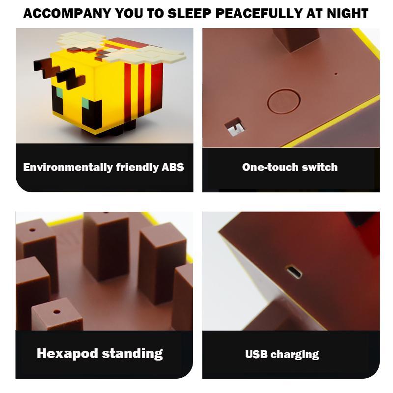Bee Design Night Light, USB Rechargeable Creative Blocks Design Decorative Light, Novelty Lighting for Home Bedroom Gaming Room Decor, Gaming Gift for Boys and Girls