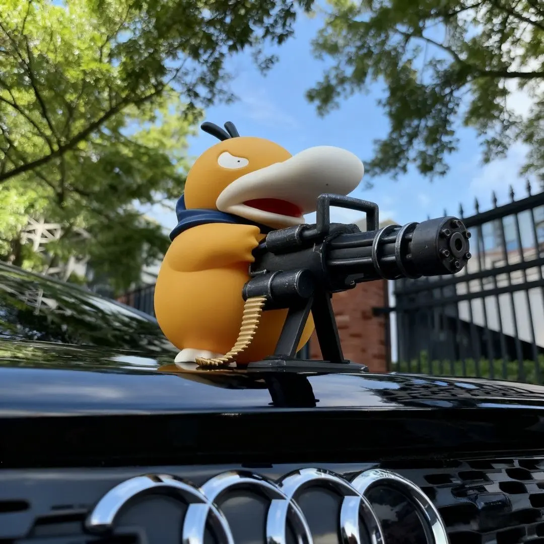 Bandit Style Duck with Gatling Gun Car Ornament Creative Doll for Dashboard Roof Trunk Auto Interior Decoration