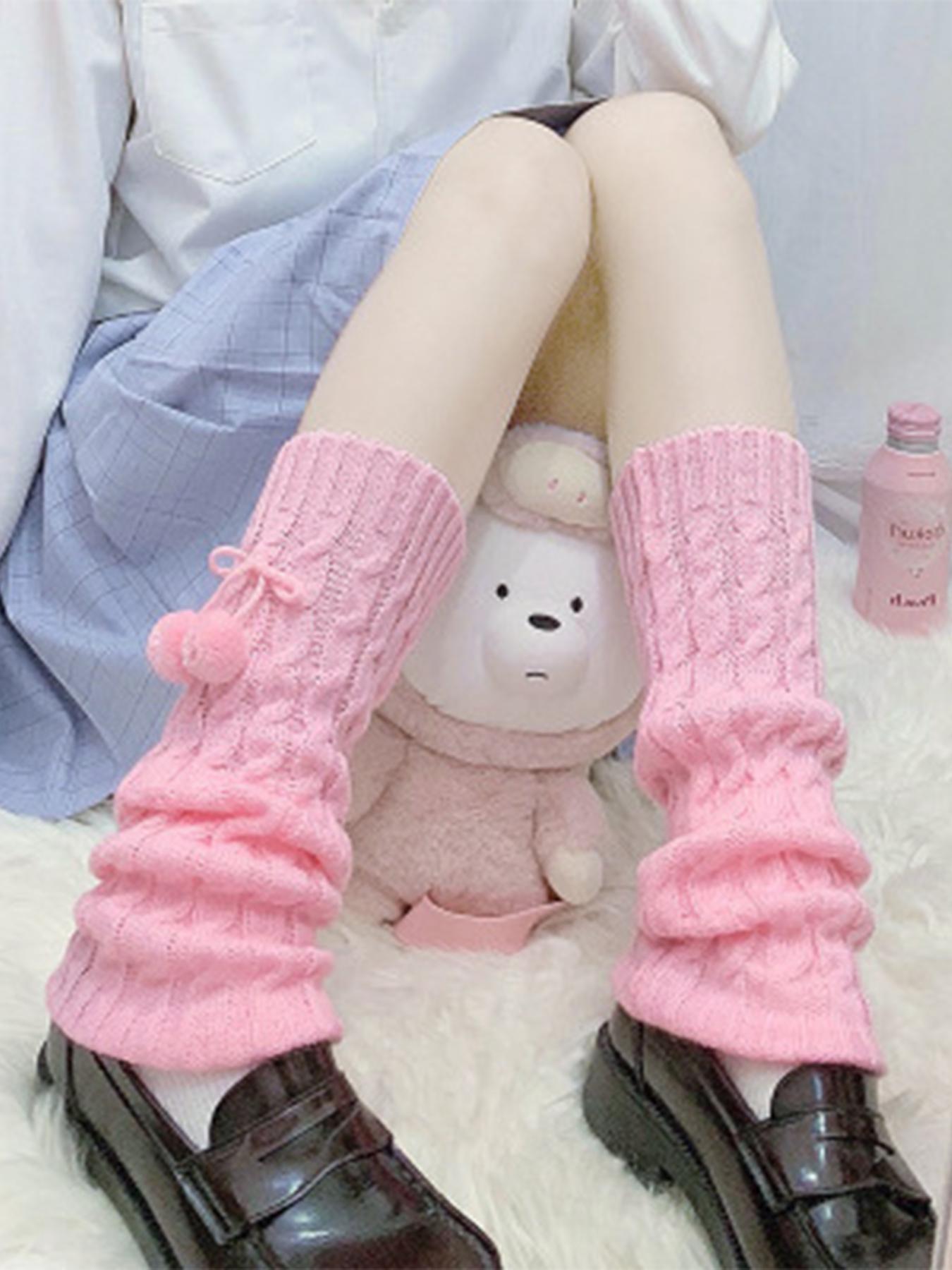 Women's Cable Knit Leg Warmers, Cute Fashion Pom Pom Bow Frill Knitted Design Leg Warmers for Fall & Winter, Comfortable Fabric Cold Weather Gear, Womenswear