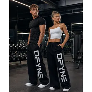 DFYNE Wide Leg Sweatpants Unisex Oversized Fleece Joggers High Waist Straight Leg Casual Gym Lounge Pants