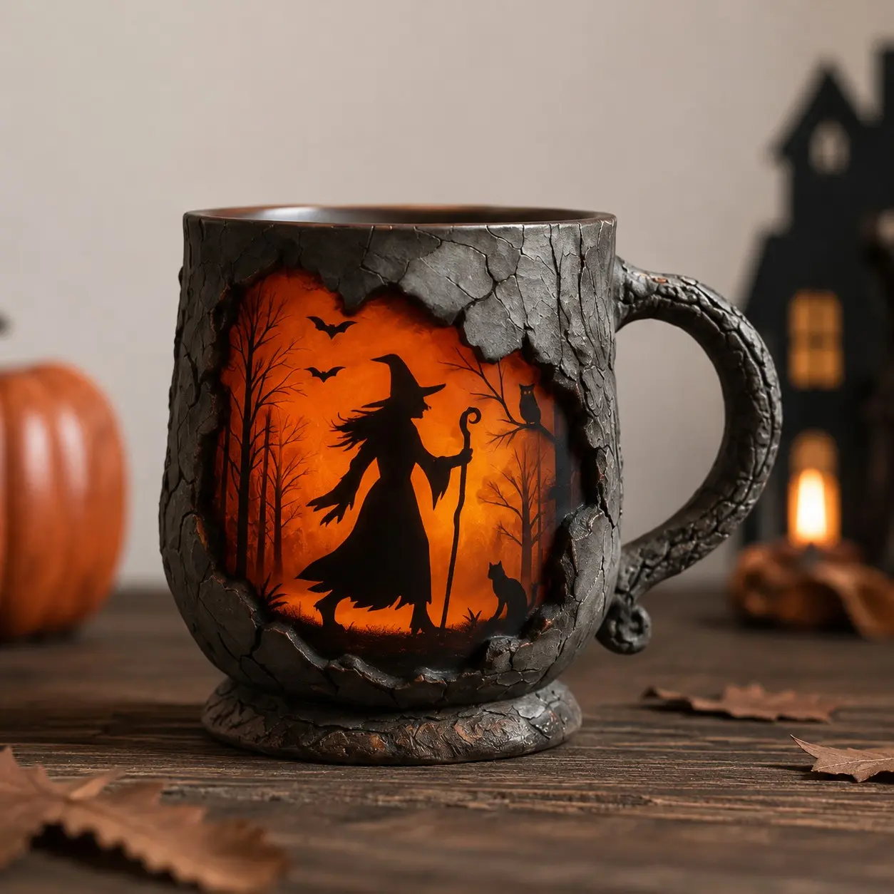 1pc Halloween Witch Forest Campfire Mug, 3D Vintage Coffee Cup for Camping, Hiking & Home, Halloween Party Gift, Novelty Mug for Witch Lovers & Nature Fans，halloween gift
