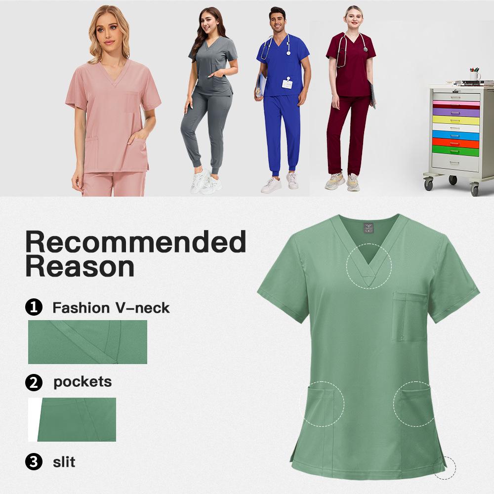 Women's Short Sleeve Quick-Dry Stretch Scrubs Care-related Scrub Suits and Gowns for Operating Rooms Suitable for Outpatient Clinics and Operation Assistance