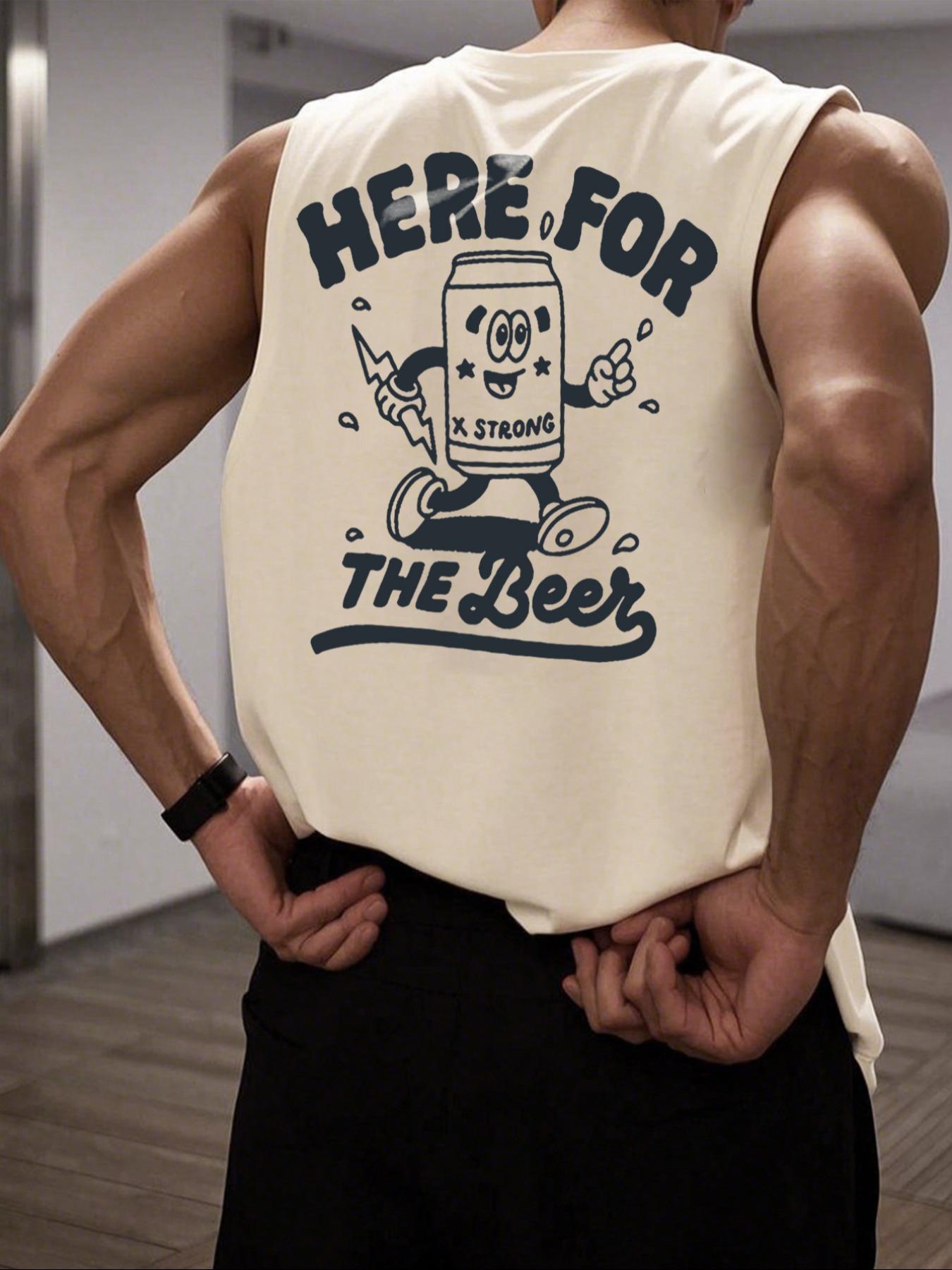 Men's Cartoon Soda Can & Letter Print Round Neck Tank Top, Regular Fit Casual Sleeveless Crew Neck Top for Summer, Fashion Men's Clothes for Daily Wear, Sleeveless Shirt