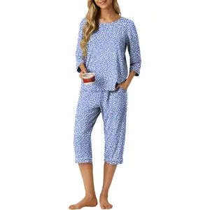 Women's Pajama Set Capri Pjs Sets 2 Piece Soft Lounge Sets Sleepwear with PocketsGift.