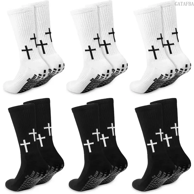 Anti-Slip Cross Pattern Cotton Soccer Socks, 2/6 Pairs Athletic Sports Socks for US Size 6-12, Non Slip Football Grip Socks