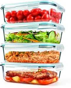 Pack 52 oz Large Glass Food Storage Containers with Lids - Glass Meal Prep Containers For Baking, Storing, Airtight Lunch Container, Freezer, Dishwasher, Microwave and Oven Safe, Free