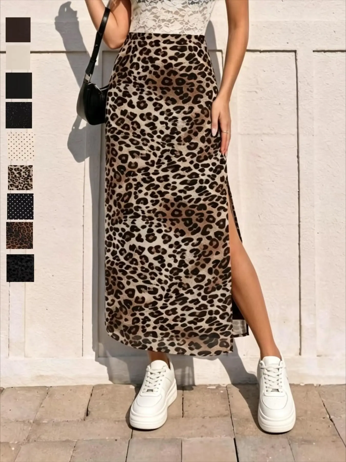 Fashion Side Slit Casual Knitted Mesh Skirt, High Waist Slim-Fitting Long Skirt, Elastic Waist, All Seasons, Women's Fashion