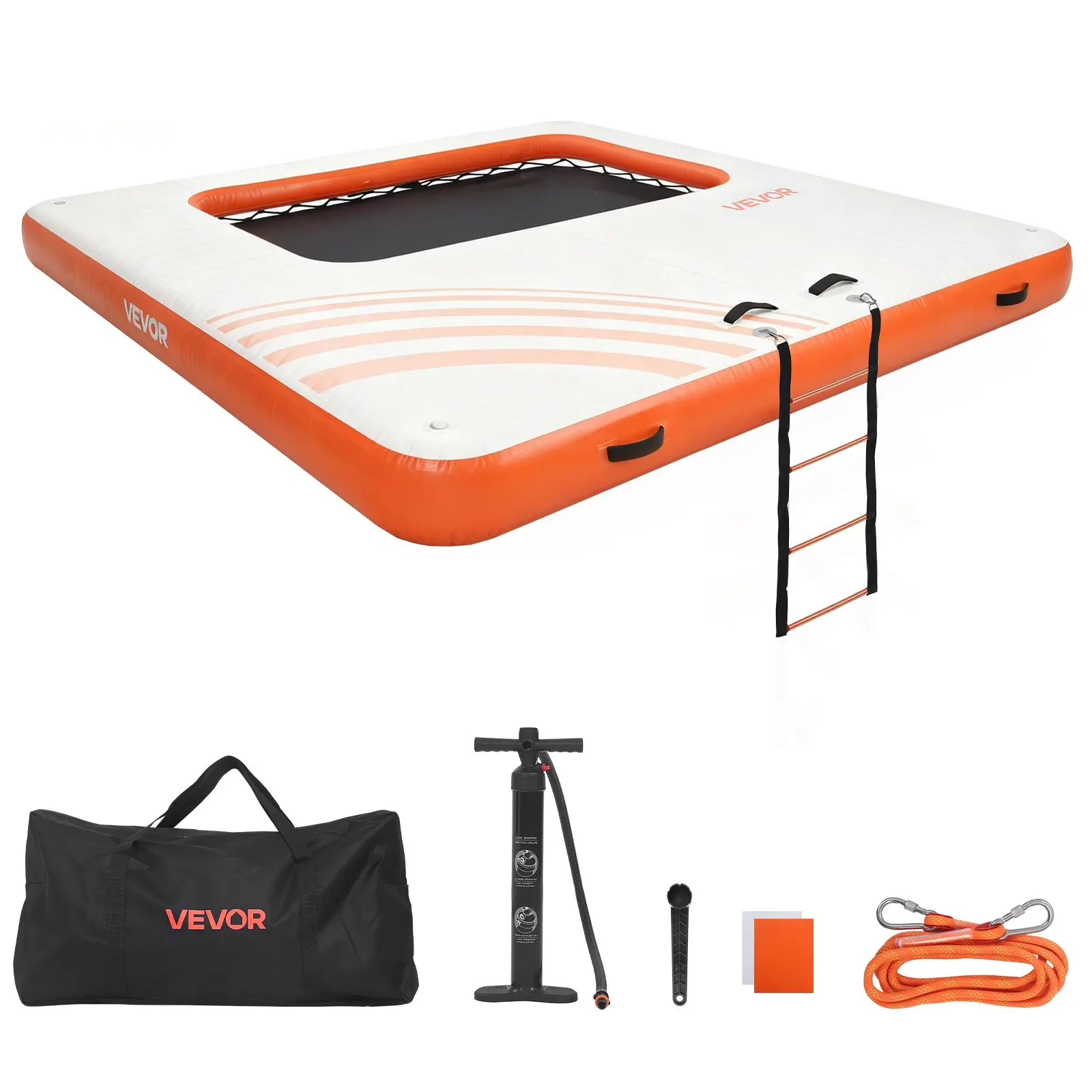 【toolupgrade】VEVOR RDM305R Drop Stitch PVC Fabric Inflatable Floating Dock, 10x10 FT Non-Slip Platform with Portable Carrying Bag, Detachable Ladder for Pool, Beach Water Play