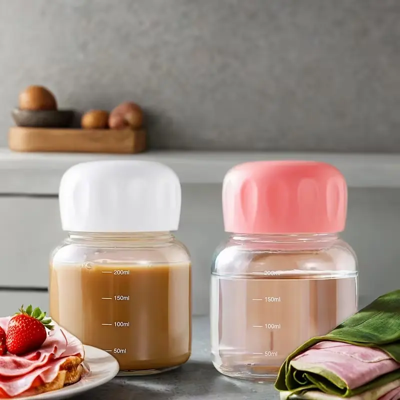 2pcs Mini Glass Milk Cups with Lids, Portable Glass Bottles for Drinking, Ideal for Coffee, Milk, Herbal Tea, Compact and Easy to Carry