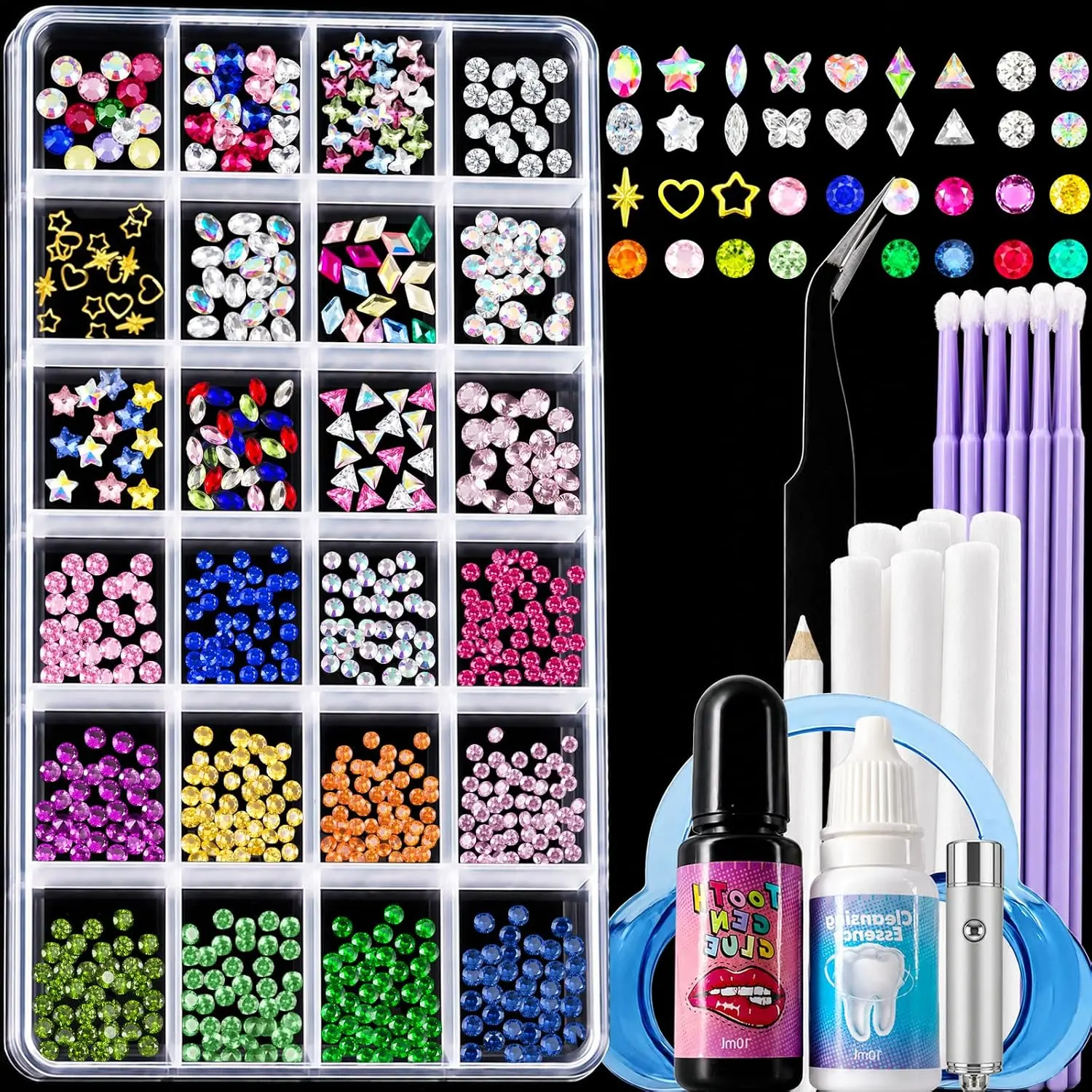 CiikDux DIY Tooth Gem Kit| 770 Crystals, 12 Shapes Bedazzle Gems, Professional Teeth Jewelry Starter Kit with Application Tools, for Women Men