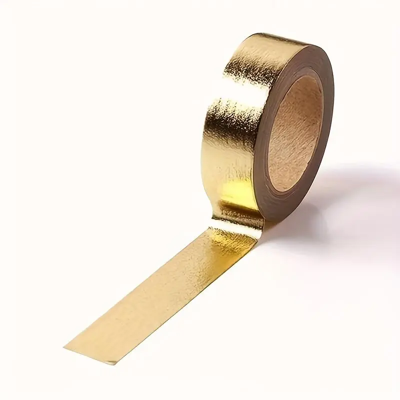 Gold Embossed Rectangle Aluminium Foil Paper Tape - 2-Pack Contemporary Holiday Decor Tape for DIY Crafts, Home Aesthetics Enhancement to Enhance Delicacy (Festive & Party Supplies)