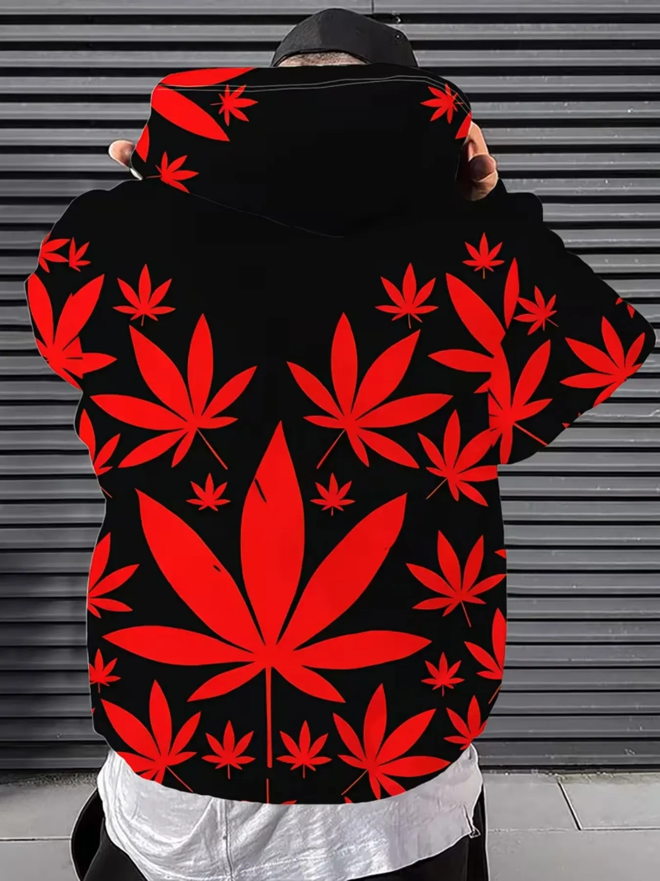 Men's Hooded Sweatshirt, Casual Pullover with Digital Print, Maple Leaf Heart Design, Comfortable and Stylish