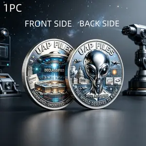 1PC UFO Declassified Alien Contact Coin UAP Mystery Files Theme Challenge Token Gift For Sci Fi Fans Collector Friends Birthday Anniversary Office Display Memory Piece Commemorative and Decorative Collectibles