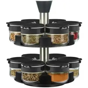 360 rotating 2 tier 12 jars spice rack (12 spice jars) Revolving Seasoning Organizer. Spinning Spice Rack for Counter top and Cabinet
