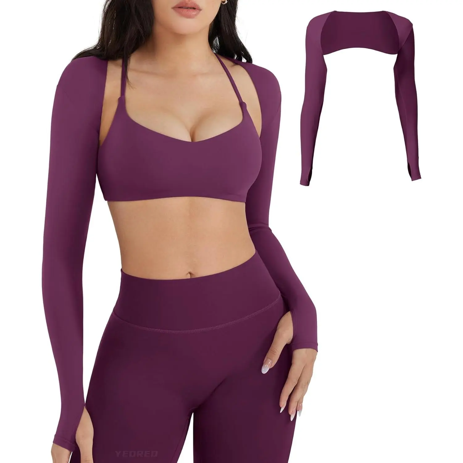 Women Long Sleeve Open Front Crop Top Casual Sports Workout Shrug Cropped Shirt