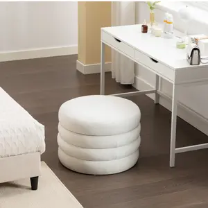 Round Fully Assembled Storage Ottoman 22.44"Dia*16.14"H 54L Large Capacity 250LBS Load Reversible Dual-Use Lid Makeup Foot Stool Bench For Bedroom Living Room Home