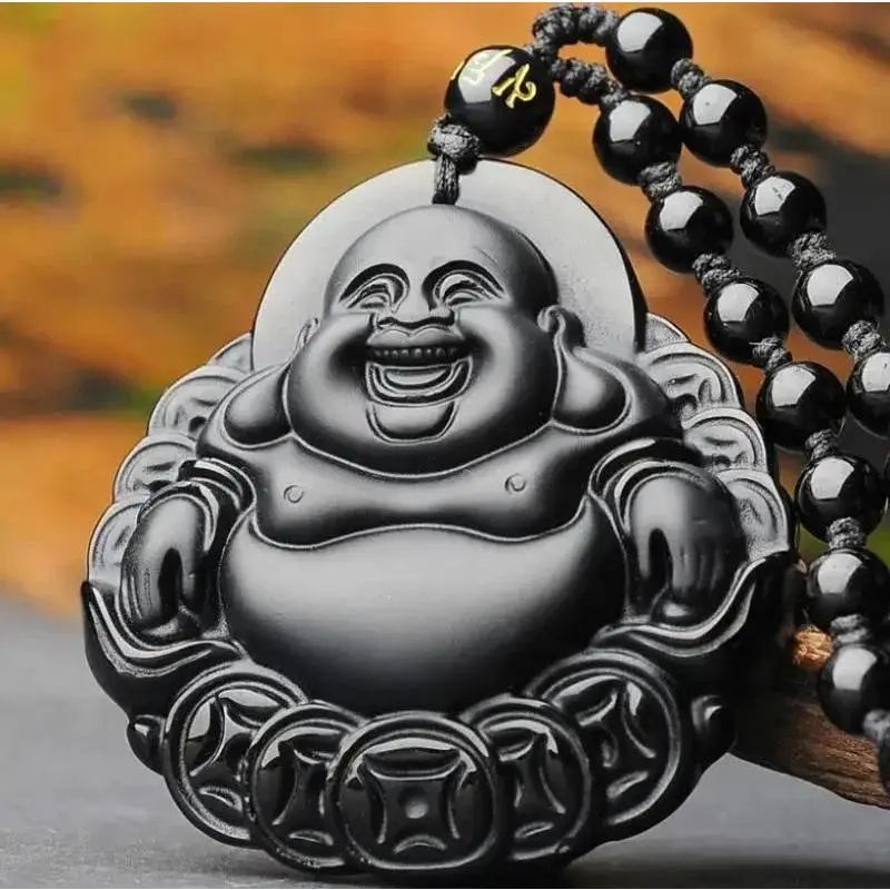 Obsidian Buddha Face Pendant Necklace, Unisex Buddhist Jewelry and Lucky Charm Amulet, Spiritual Men's Accessories, Great Guys Gifts, Necklaces, Religious