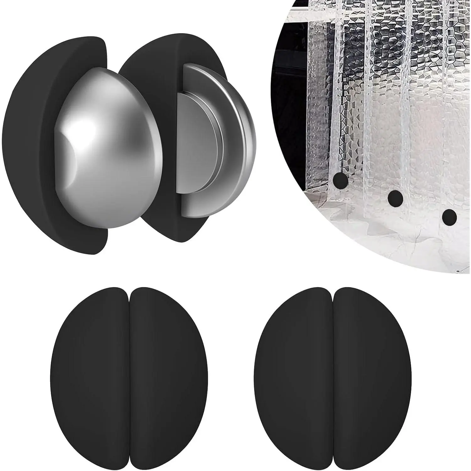 3 Pairs Shower Curtain Weights, Silicone Wrapped Magnets, Heavy Duty Magnets Prevent Curtain Liner from Blowing, Rust-Free, Black
